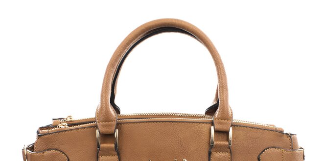 Dámska hnedá kabelka s kovovým nápisom Bessie