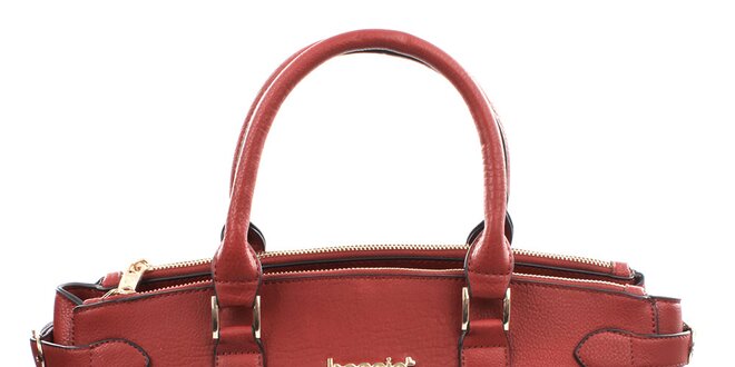 Dámska červená kabelka s kovovým nápisom Bessie