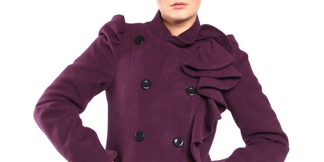 Dámsky fialový kabát s volánikom Vera Ravenna