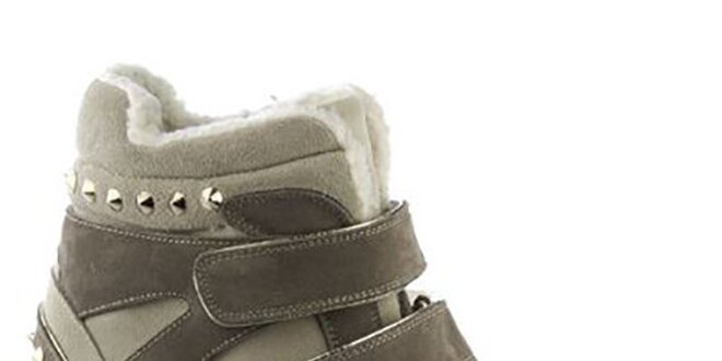 Dámske béžovo-šedé topánky s remienkami a cvočky Keddo