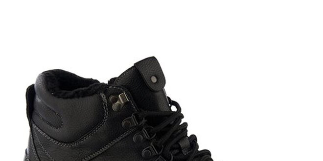 Pánske čierne šnurovacie topánky s kožúškom Keddo