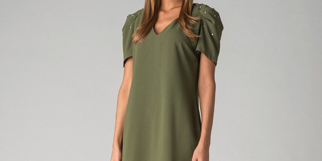 Dámske olivovo zelené šaty By Zoé s korálkami