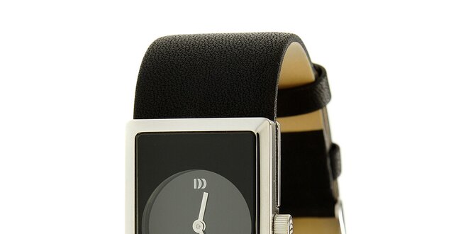 Dámske čierne oceľové hodinky Danish Design s koženým remienokm
