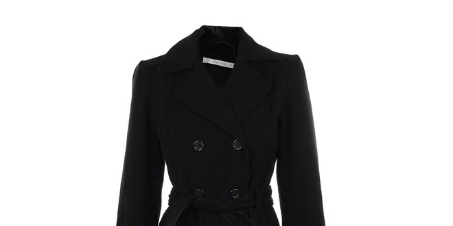 Dámsky čierny dvojradový kabát s opaskom Gémo
