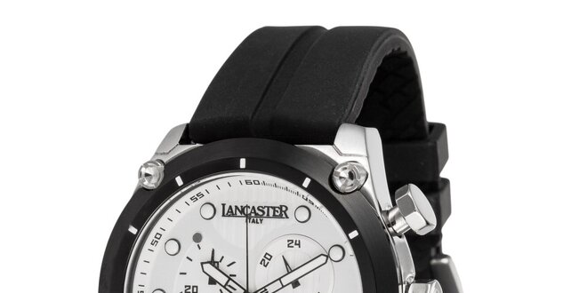 Pánske oceľové hodinky s bielym ciferníkom a silikónovým remienkom Lancaster