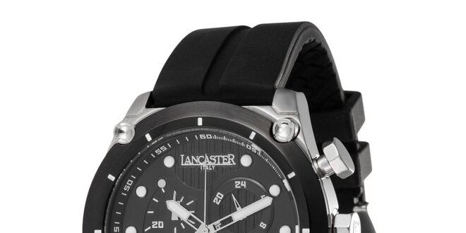 Pánske oceľové hodinky s tmavým ciferníkom a silikónovým remienkom Lancaster
