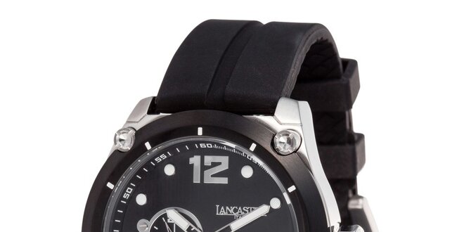 Pánske športové oceľové hodinky so silikónovým remienkom a čiernym ciferníkom Lancaster