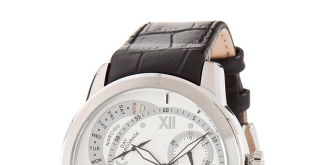Pánske hodinky s bielym ciferníkom a koženým remienkom Lancaster