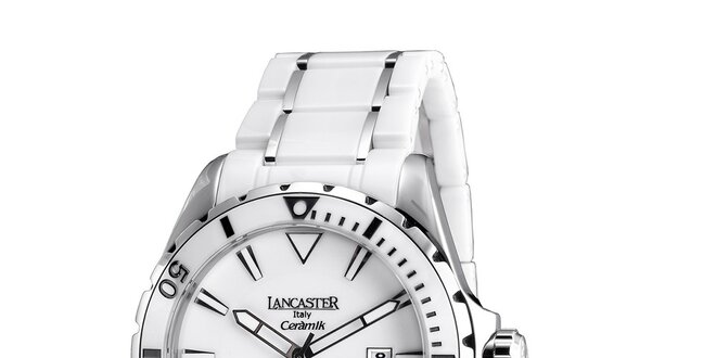 Pánske biele keramické hodinky s kontrastnými prvkami Lancaster