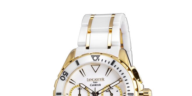 Dámske bielo-zlaté keramické hodinky Lancaster