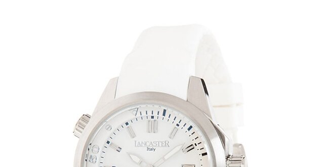 Dámske biele hodinky so strieborným púzdrom Lancaster