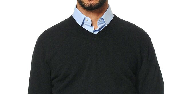Pánsky čierny kašmírový sveter s véčkovým výstrihom Uomini Italiani