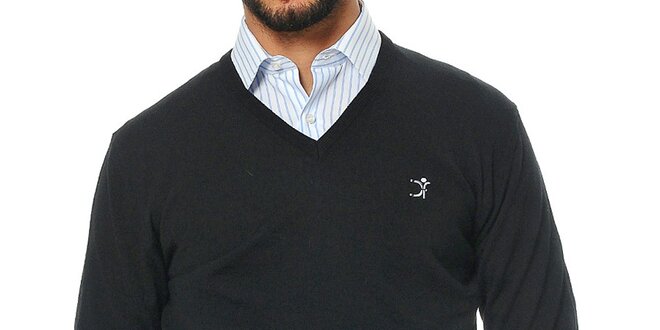 Pánsky čierny sveter s véčkovým výstrihom z merino vlny Uomini Italiani