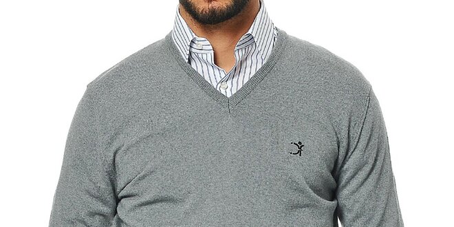 Pánsky šedý sveter s véčkovým výstrihom z merino vlny Uomini Italiani