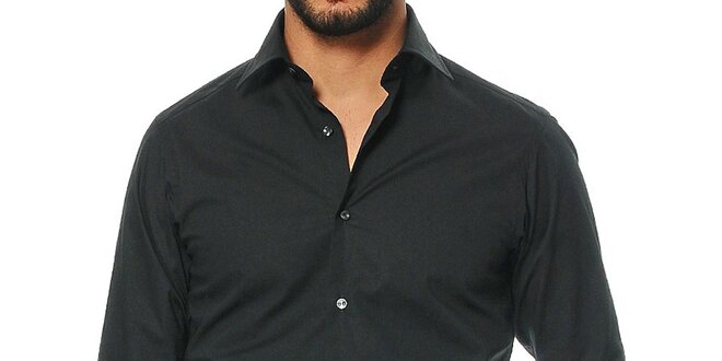 Pánska košeľa s dlhými rukávmi v čiernej farbe Uomini Italiani
