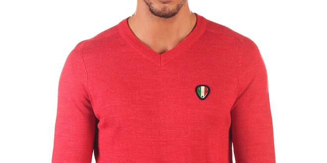 Pánsky červený sveter s véčkovým výstrihom Unitryb
