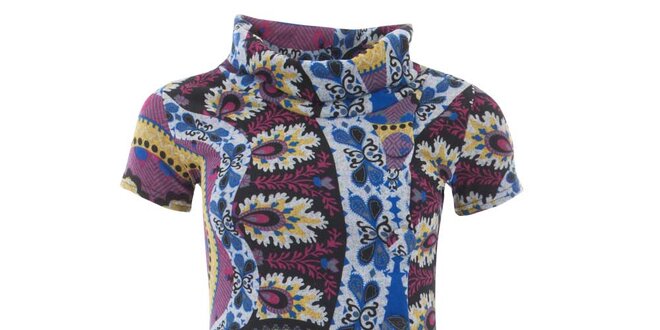 Dámske farebne vzorované tričko s golierom Purple Jam