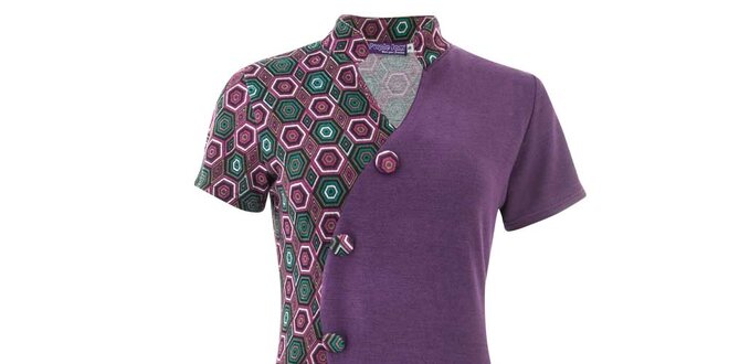 Dámske fialové vzorované šaty s gombíkmi Purple Jam