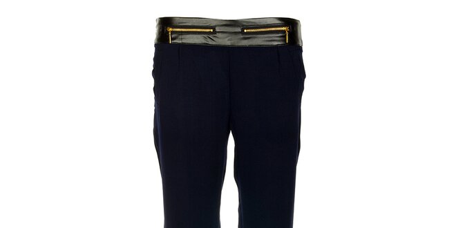 Dámske tmavo modré nohavice Victoria Look so zlatými zipsami
