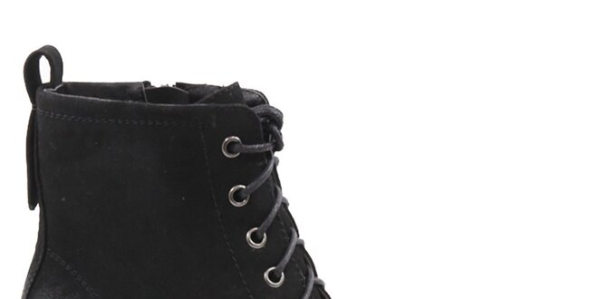Dámske čierne šnurovacie topánky na opätku Drastik
