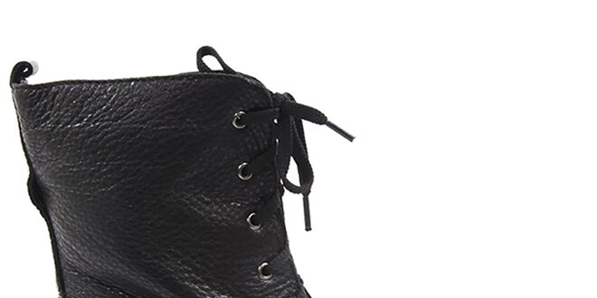 Dámske čierne topánky s prešívanou pätou a šnurovaním Drastik