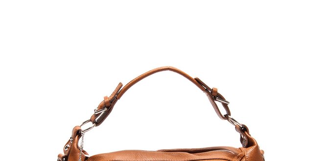 Dámska koňakovo hnedá kožená kabelka s bočnými vreckami Roberta Minelli