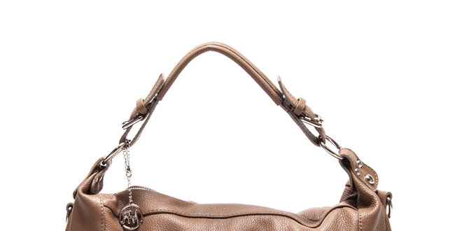 Dámska svetlo hnedá kožená kabelka s bočnými vreckami Roberta Minelli