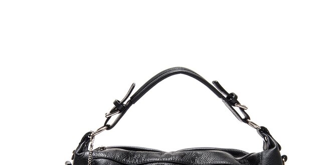Dámska čierna kožená kabelka s bočnými vreckami Roberta Minelli