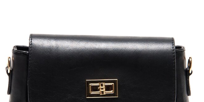 Dámska čierna kožená kabelka s kovovým zapínaním Roberta Minelli