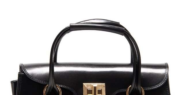 Dámska čierna lakovaná kabelka s patentom zlatéj farby Roberta Minelli