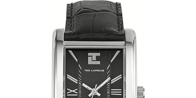 Pánske hodinky s hranatým ciferníkom a čiernym koženým remienkom Ted Lapidus
