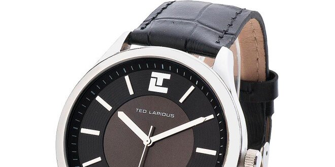 Pánske tmavé hodinky s okrúhlym ciferníkom Ted Lapidus
