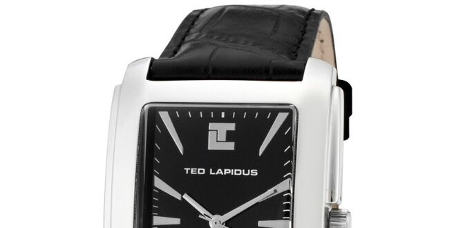 Pánske hodinky s hranatým ciferníkom a čiernym remienkom Ted Lapidus