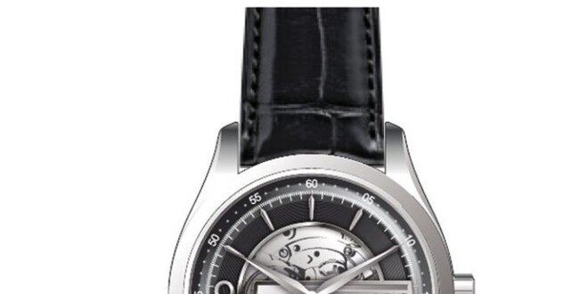Pánske oceľové hodinky s koženým remienkom čiernej farby Ted Lapidus