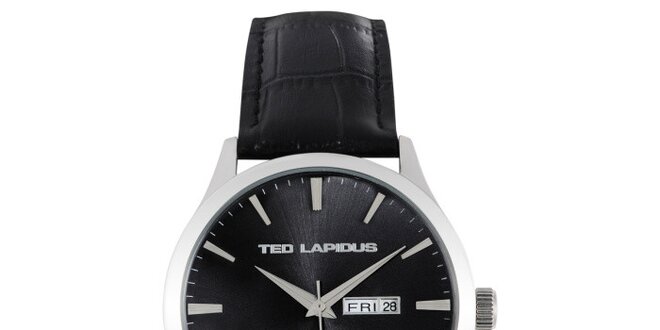 Pánske oceľové hodinky s čiernym okrúhlym ciferníkom Ted Lapidus
