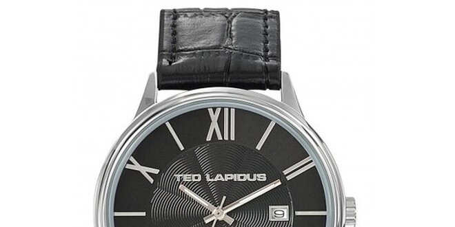 Pánske oceľové hodinky s výrazným čiernym okrúhlym ciferníkom Ted Lapidus