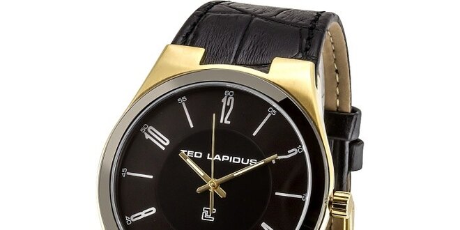 Pánske čierne hodinky so zlatými prvkami Ted Lapidus