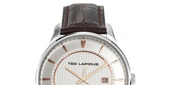 Pánske oceľové hodinky s tmavo hnedým remienkom Ted Lapidus