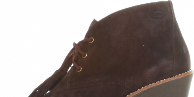 Dámske kávovo hnedé šnurovacie kotníkové topánky Dr. Scholl s podpätkom