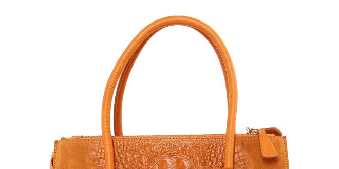 Dámska oranžová kožená kabelka so vzorom krokodílej kože Kreativa bags