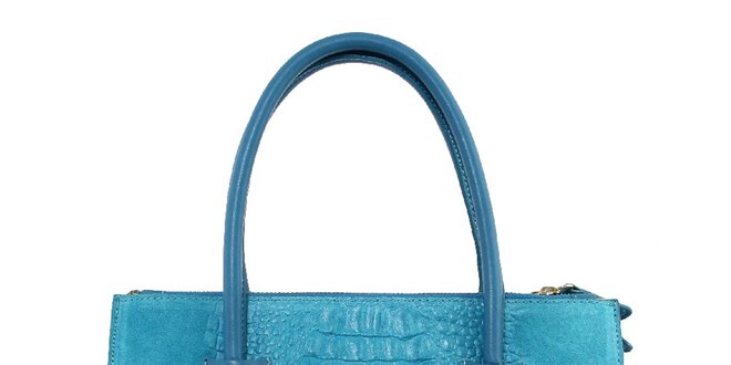 Dámska svetlo modrá kožená kabelka so vzorom krokodílej kože Kreativa bags