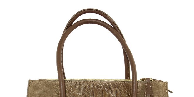Dámska šedo-hnedá kožená kabelka so vzorom krokodílej kože Kreativa bags