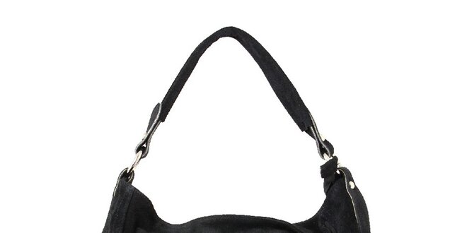 Dámska čierna kožená kabelka so zipsovým zapínaním Kreativa bags