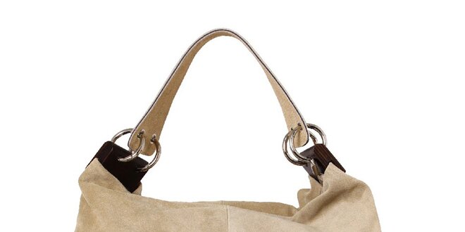 Dámska béžová kožená kabelka s pevným popruhom Kreativa bags