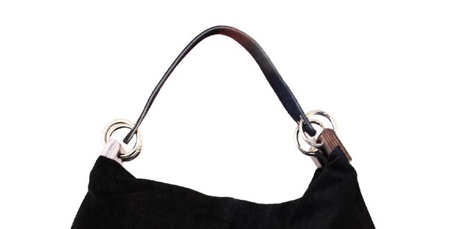 Dámska čierna kožená kabelka s pevným popruhom Kreativa bags
