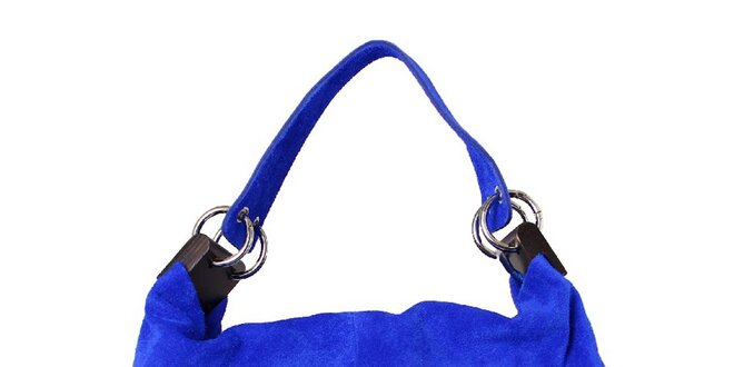 Dámska modrá kožená kabelka s pevným popruhom Kreativa bags