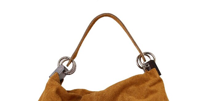 Dámska svetlo hnedá kožená kabelka s pevným popruhom Kreativa bags
