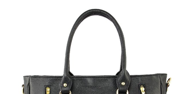 Dámska čierna kožená kabelka s dvomi zipsami Kreativa bags