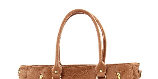 Dámska hnedá kožená kabelka s dvomi zipsami Kreativa bags