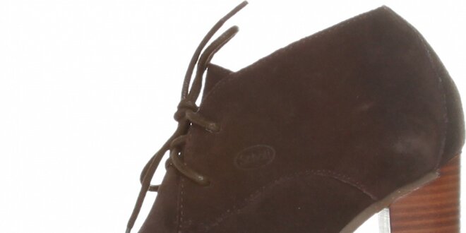 Dámske tmavo hnedé semišové šnurovacie topánky Dr. Scholl na vysokom podpätku